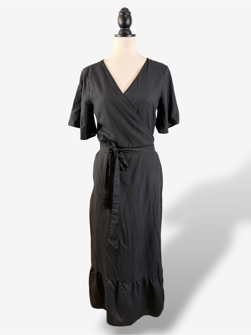 Vetta Capsule Black Midi Wrap Dress Size M Reversible Minimalist Neutral Casual